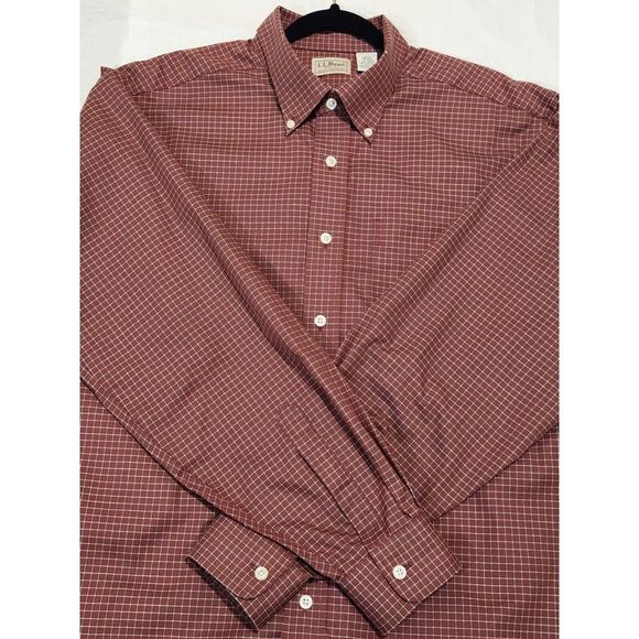 Vintage L.L. Bean Long Sleeve Button Down Shirt Burgundy Plaid LargeTall - Picture 3 of 7